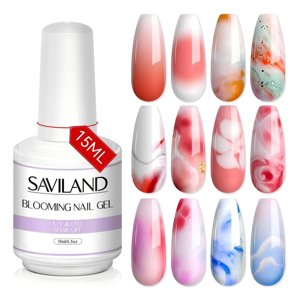 Saviland Blooming Gel Nail Polish - 15Ml Clear Blooming Gel Soak Off U V Led For Spreading Effects Nail Painting Marble Watercolour Bloom Gels Polish