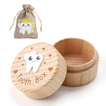 Novstuf Tooth Fairy Box, Tooth Box with Tooth Fairy Bag Cute Tooth Fairy Kit 3D Carved Wooden Storage Box Gift Tooth Fairy Pouch Tooth Keepsake Used