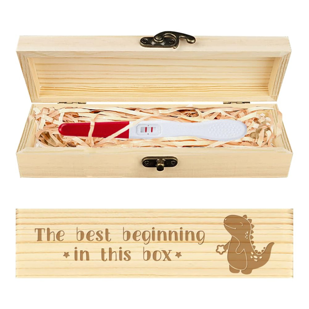 Cute Pregnancy Test Keepsake Box Cartoon Dinosaur Wooden Pregnancy Announcement Gifts Box With Raffia Ribbon And Lock Announcement Gifts For Chgcraft