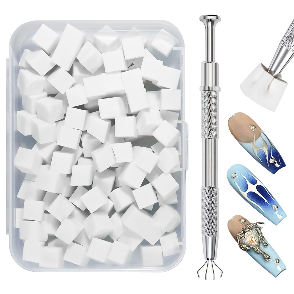 Qufiiry 100 Pcs Nail Sponges For Ombrã©, Nail Art Tools Sponge Brush, Nail Art Sponge With 1 Metal Grabber Nail Brushes Storage And Box For Nail Art