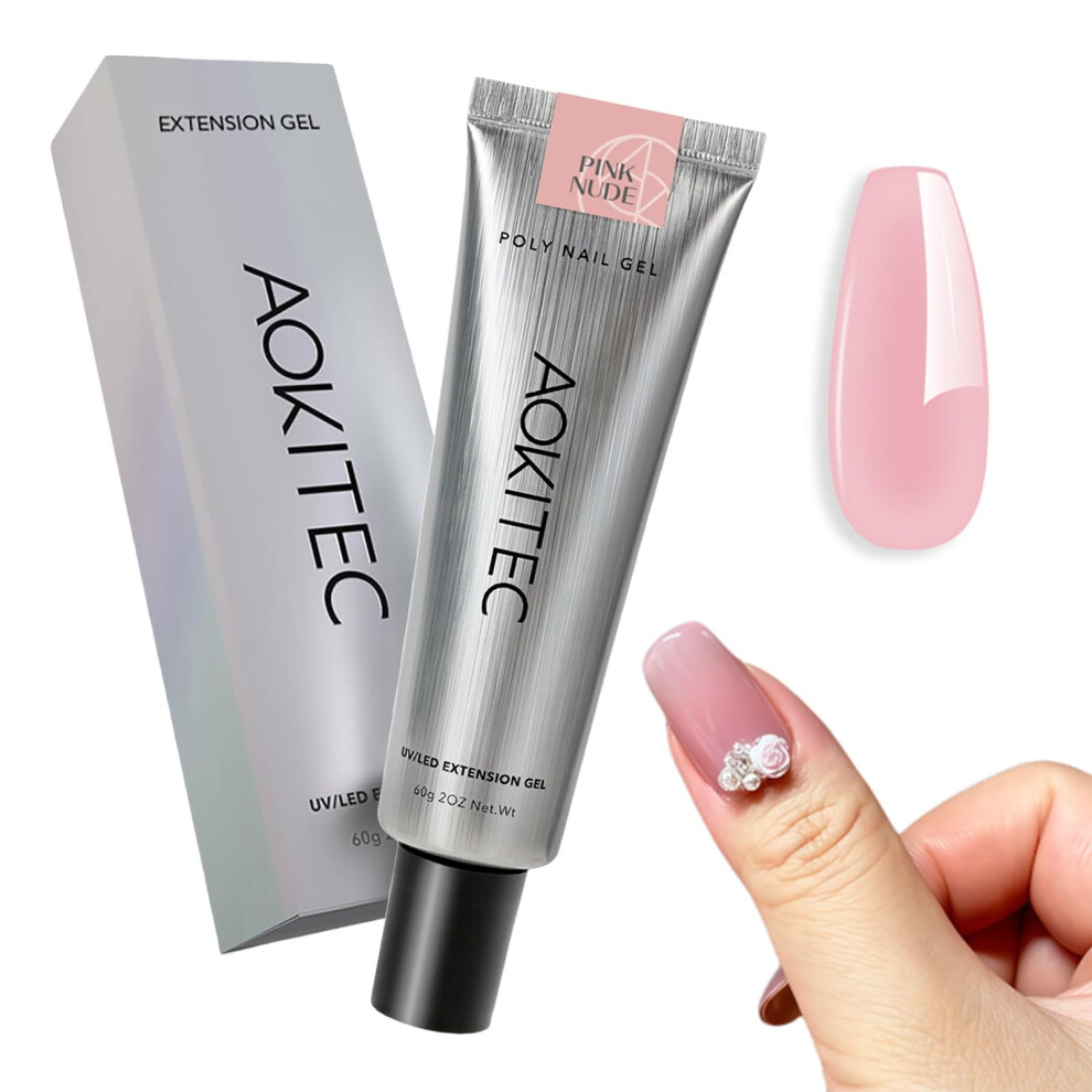 Aokitec Pink 60G Poly Gel For Gel Nails Reconstruction And Extensions, Long Lasting And Natural Looking Nail Art, Gift For Women,