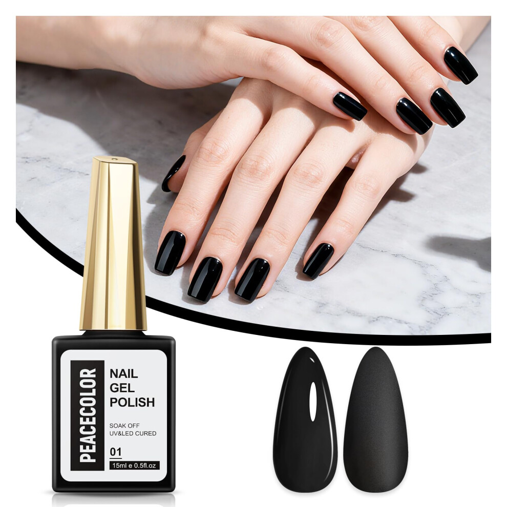 Peacecolor Black Gel Nail Polish 15Ml Gel Polish Classic Colour High Glossy Soak Off Uv/Led Cured Long Lasting Nail Gel Polish Nail Art Manicure
