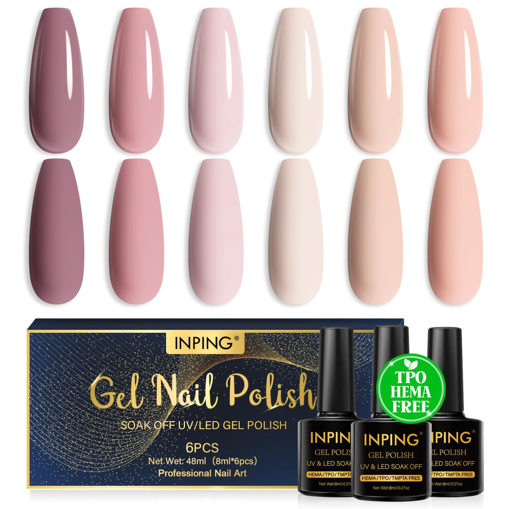 Inping Pink Gel Nail Polish, Tpo-Free Hema-Free, 6 Colors Nude Soak-Off Uv/Led Gel Nail Polish Set Gift For Girls Nail Art Varnish At Home, 8 Ml