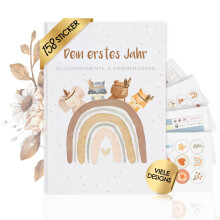 Cozy Racoon Baby album "Mein erstes LebensJahr" with 158 stickers. Baby album to design and fill in for the most beautiful moments. Gift for birth