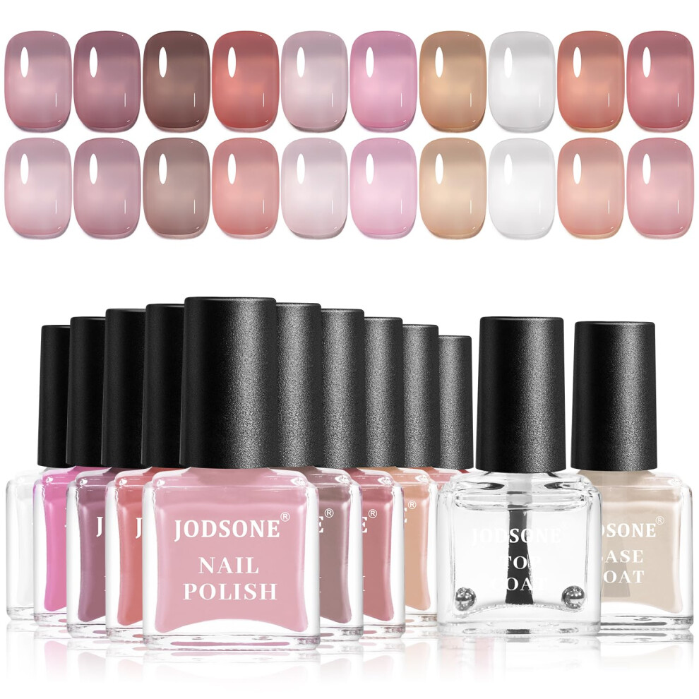 Jodsone Fast Drying Jelly Nail Polish Sets-10 Color Nail Varnish With Base & Top Coat, Quick Dry High Gloss