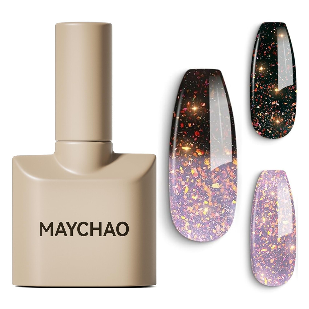 Maychao Black/Purple Color Changing Gel Nail Polish, 15Ml To Grayish Gel Polish, Soak Off Uv Led Nail Varnish Nail Art Starter Manicure Salon Diy At