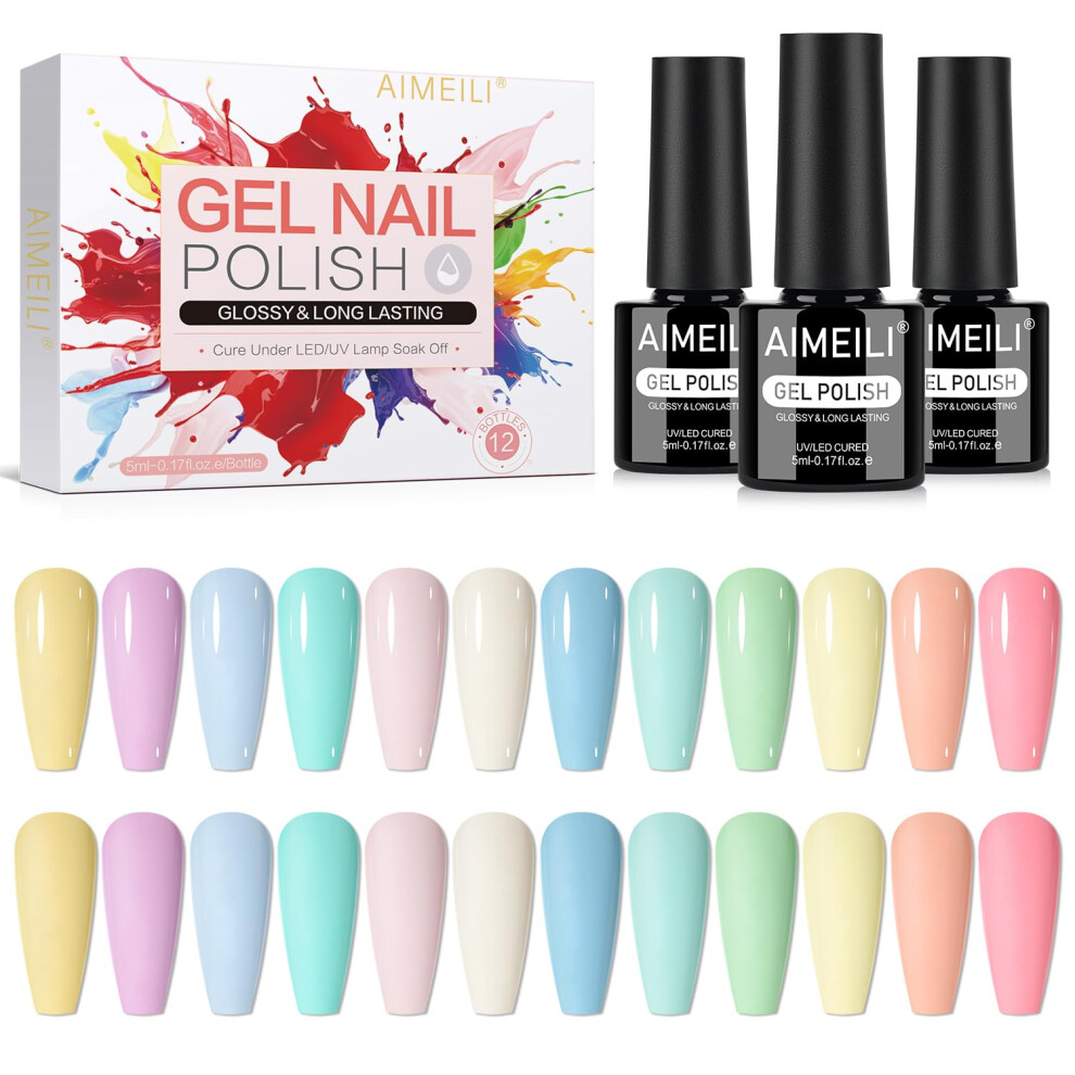 Aimeili Pastel Gel Nail Polish Set 12Pcs, Cruelty Free, Vegan, Soak Off Uv Led Gel Polish Nail Art Manicure Salon Diy For Women - Kit 37