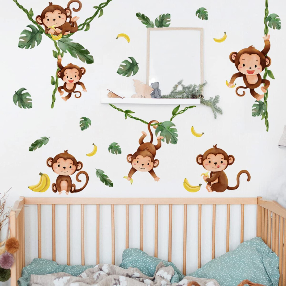 Monkey Climbing Tree Wall Decals Jungle Animals Wall Art Stickers For Kids Bedroom Nursery Home Decor Runtoo