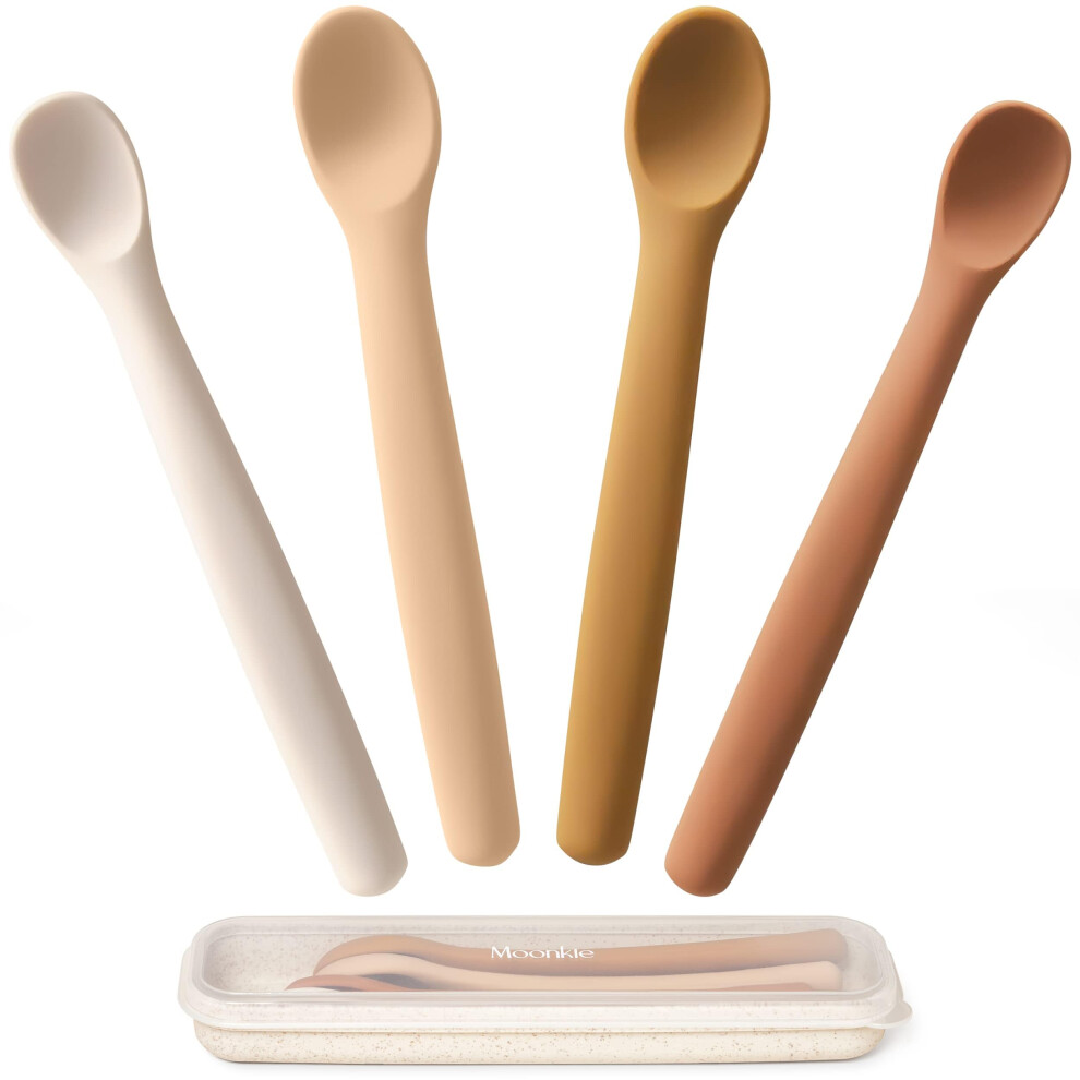 Silicone Baby Spoons Set Of 4, Soft-Tip Spoons For First Stage Infant Feeding, Bendable, Chewproof Baby Training Spoon Baby Utensils Moonkie