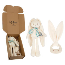 Kaloo - Baby Gift Set - 2 Pieces : Rabbit Soft Toy 25 cm + Silicone Teething Ring - Lapinoo - Cream - from Birth - K390041
