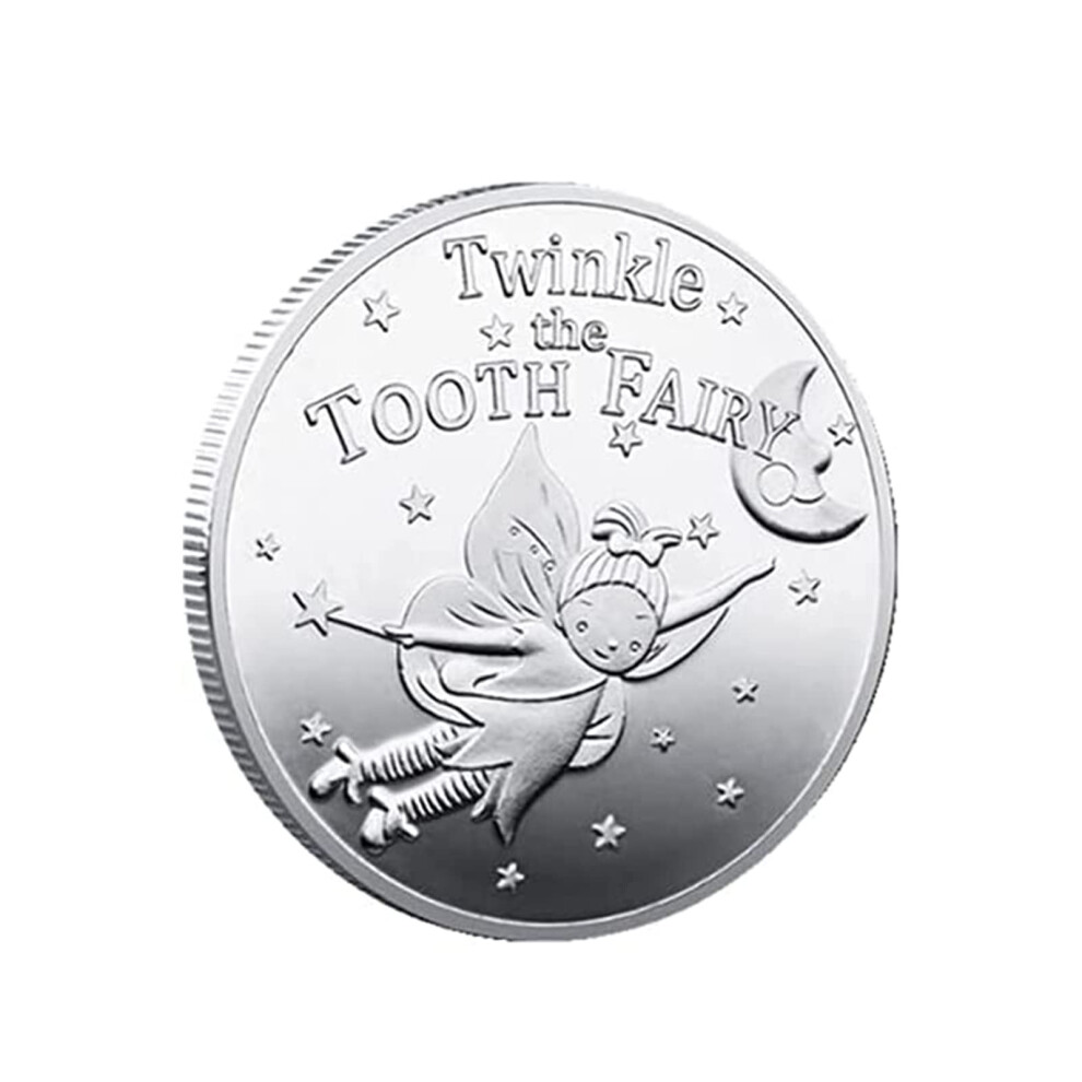 Tooth Fairy Gift Coin Double Sided Commemorative Coin Metal Engraved Patterns Keepsake For Kids(Silver) Silver Wlycsheng