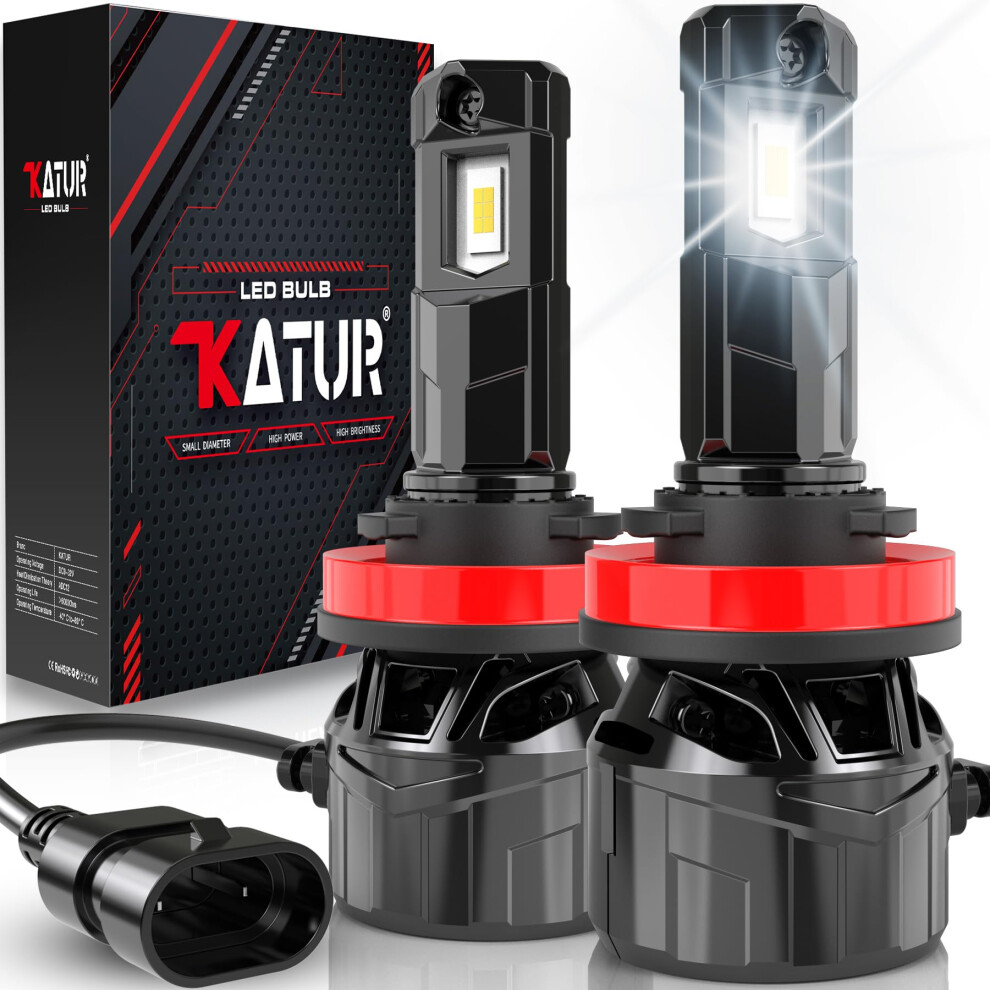 Katur H11 Led Headlight Bulb 120W 30000Lm, 700% Brightness H8 Led Bulb 6000K Xenon Plug And Play 1:1 Mini Size High Efficiency Cooling System White 5051226421501