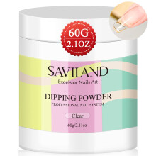 Saviland 60g Clear Dipping Powder - 2.1oz Big Bottle Dip Powder French Nail Art Starter Manicure, Strengthen NailPowder