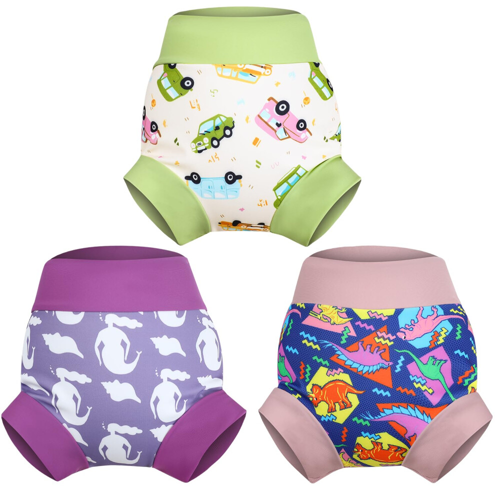 Swim Nappy Reusable Swim Nappies For Toddler,Washable Swimming Nappies For Girls,3 Packs,Sea+Cars+Dinosaurs,2 Years Moemoe Baby