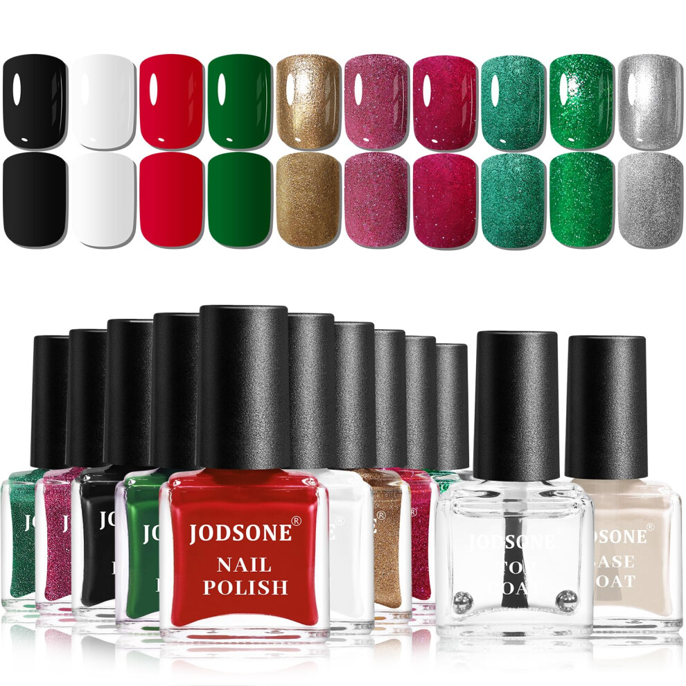 Jodsone Nail Polish Set & Nail Varnish Sets, 10 Colours With Base Coat & Top Coat