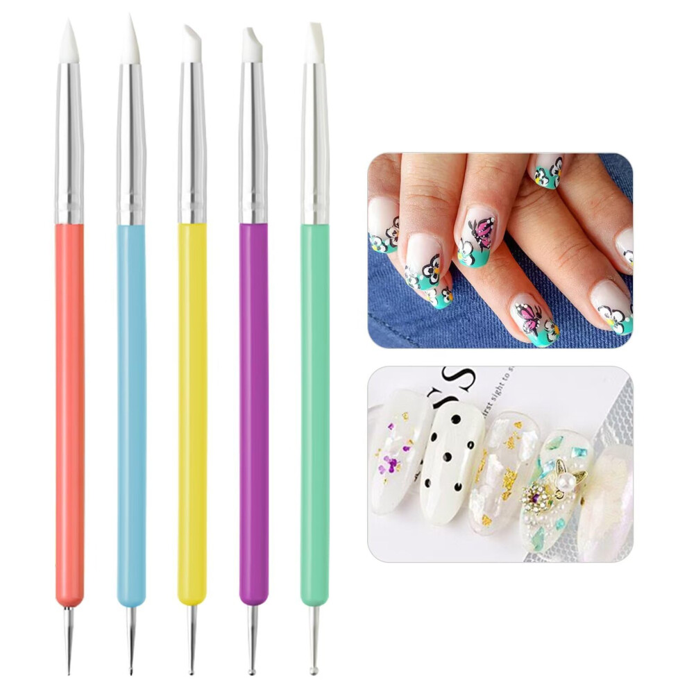 Glanzend Nail Art Sculpture Pen, 5Pcs Dual Tipped Nail Tools, Gel Nail Polish Nail Art Design Nail Dotting Painting Tools