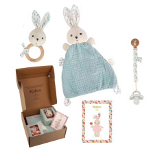 Kaloo - Baby Gift Set - 3 Pieces : 22 cm Rabbit Soft Toy + Rattle + Pacifier Clip - Pretty Dove Print - from Birth - K390042