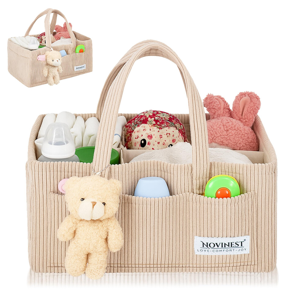 Nappy Caddy Organizer, Newborn Essentials & Car Diaper Caddy, Portable Nursery Storage Basket With Detachable Compartments Novinest