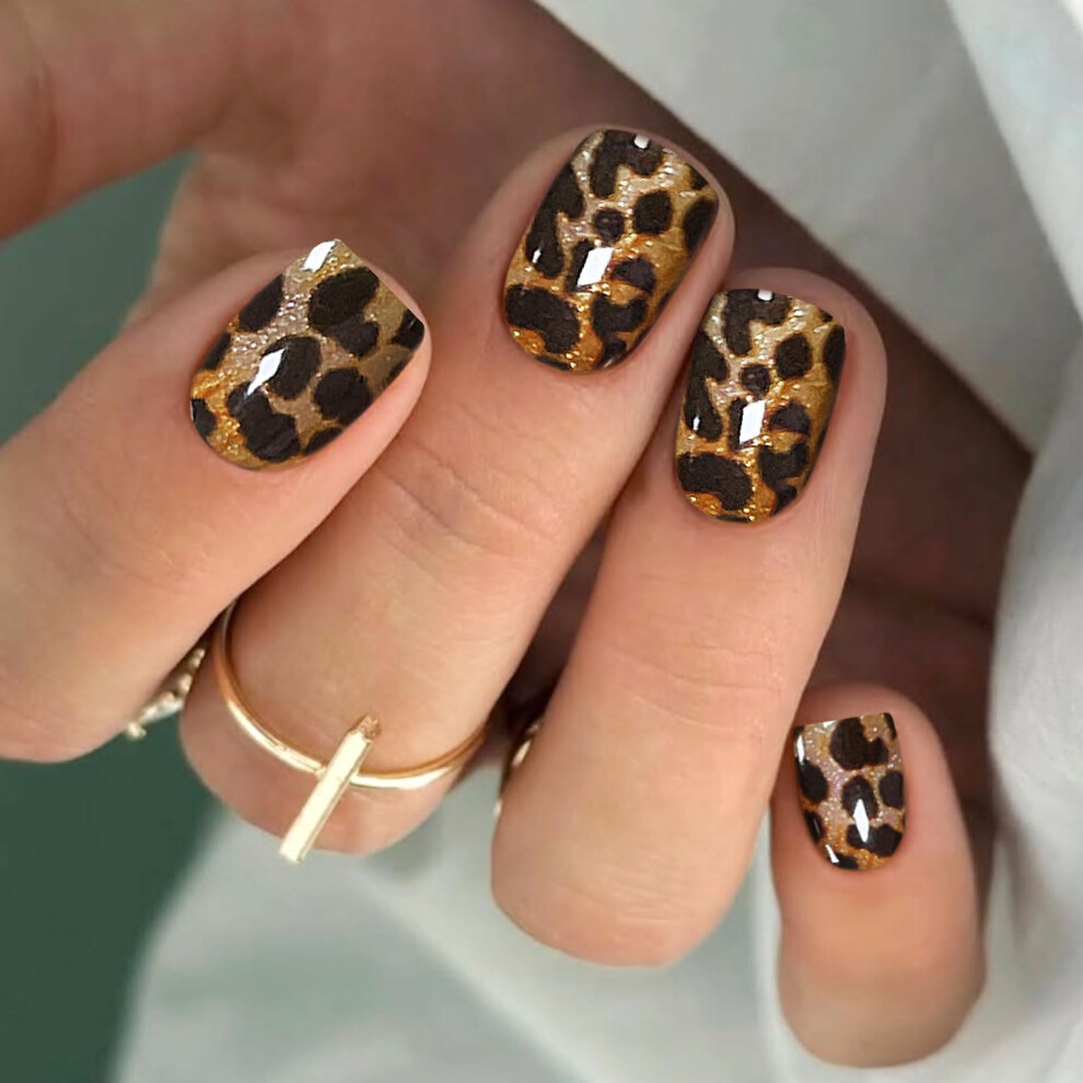 Jmeowio Gel Nail Stickers Leopard Print Semi Cured Gel Nail Strips Wraps Uv/Led Nails Art Design Decoration Accessories