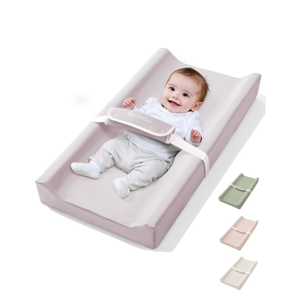 Comomy Vegan Leather Baby Changing Mat With Waterproof And Soft Pu Cover, Anti-Roll And Anti-Slip Wedge Changing Pad With Safety Straps
