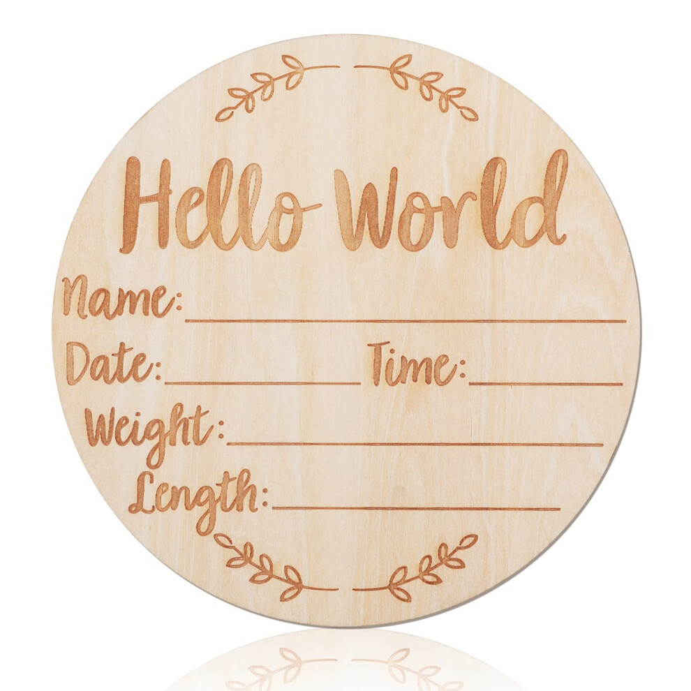 Wooden Baby Announcement Sign Hello World Plaque, 5.9 Inch Round Newborn Welcome Sign New Baby Birth Sign Board For Hospital Photo Prop Baby Aiex
