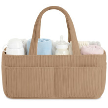 HAGOT Nappy Caddy, Baby Diaper Caddy Organizer, Foldable Bag Organizer with Compartments for Mum to Be (Khaki)