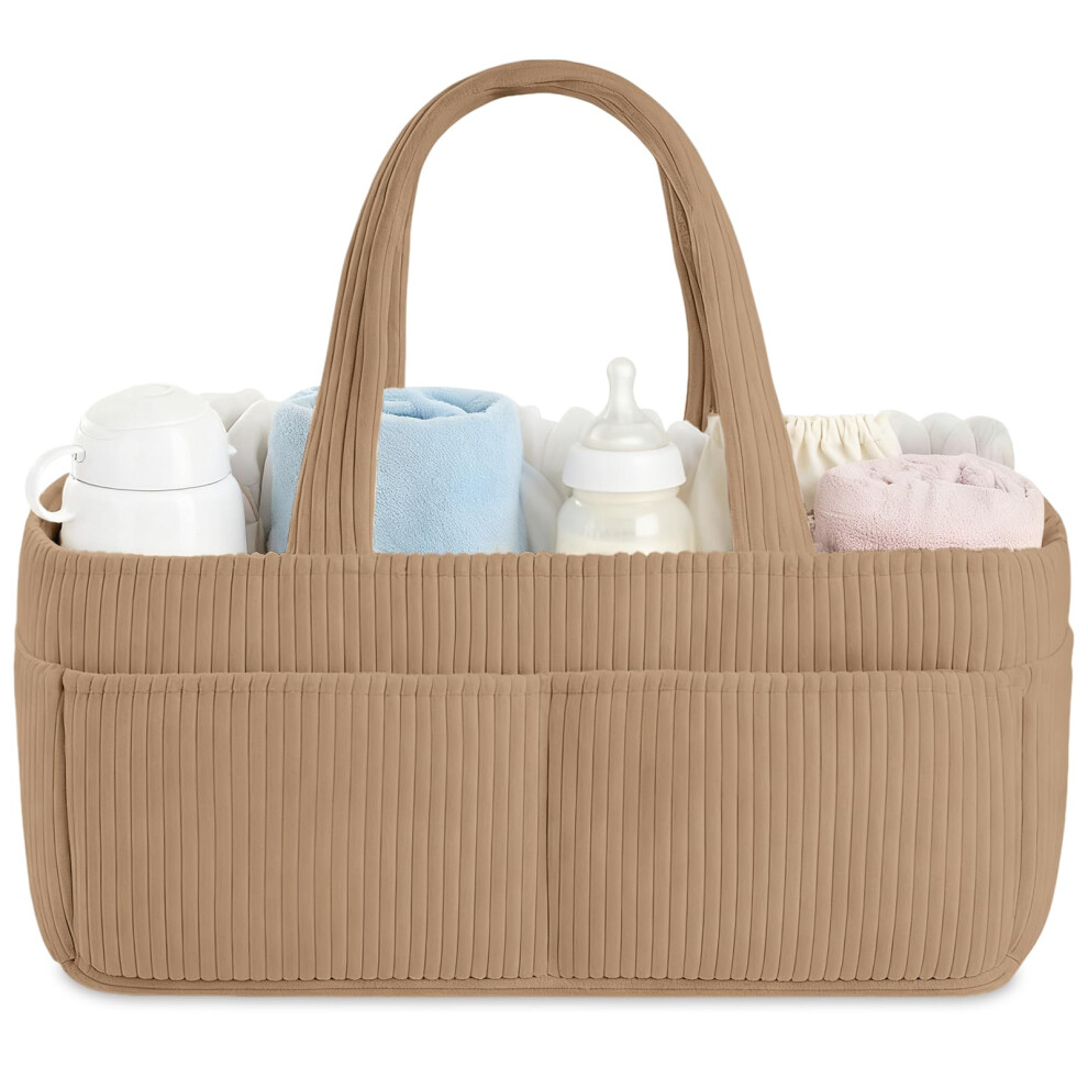 Hagot Nappy Caddy, Baby Diaper Caddy Organizer, Foldable Bag Organizer With Compartments For Mum To Be (Khaki)