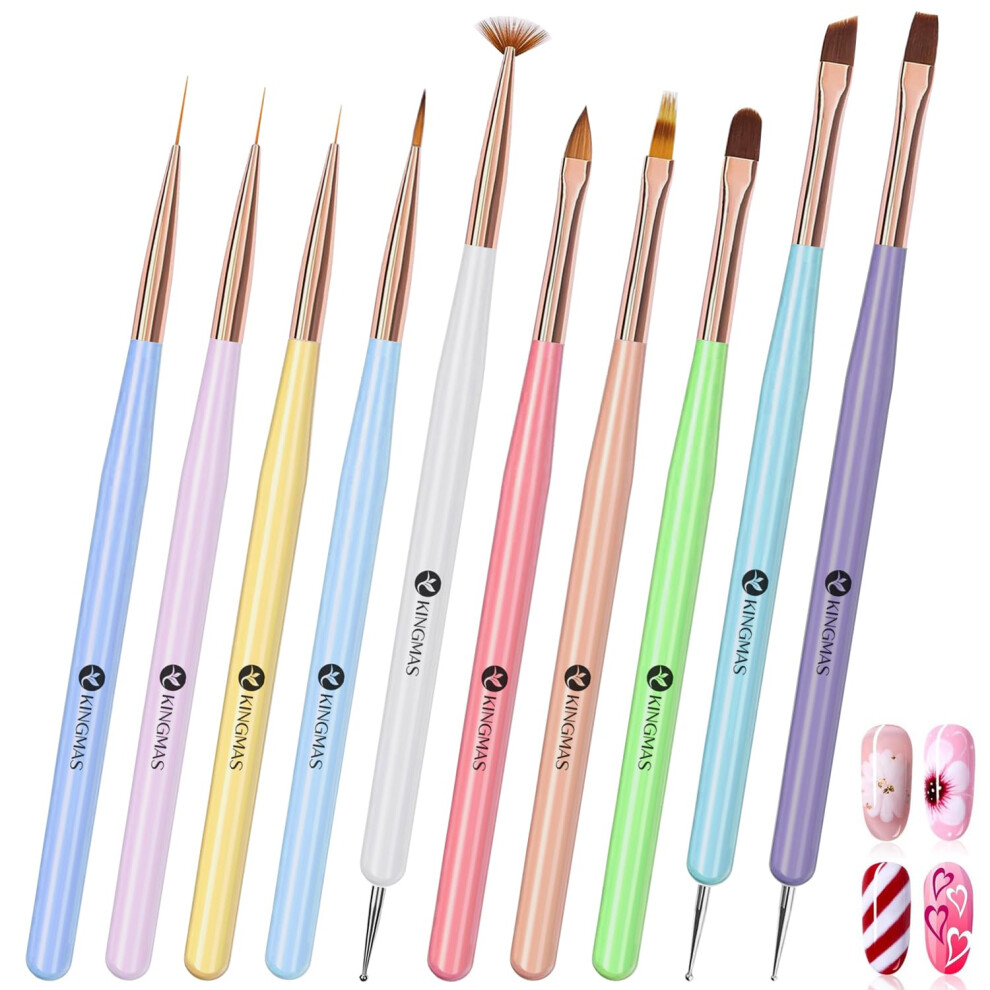 Kingmas 10Pcs Nail Art Brushes, Nail Gel Polish Painting Brush Drawing Pen, Nail Liner Brush And Nail Dotting Pen For Gel Polish Diy Manicure Salon At Home