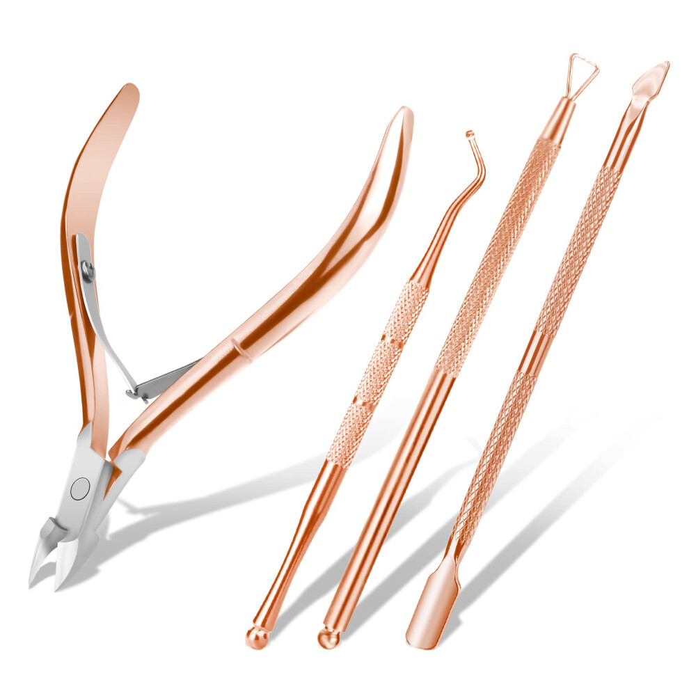Acwoo Cuticle Nippers, 4 In 1 Cuticle Remover Scissors Cutters With Cuticle Pusher Manicure Tools, Heavy Duty Stainless Steel Cuticle Clippers