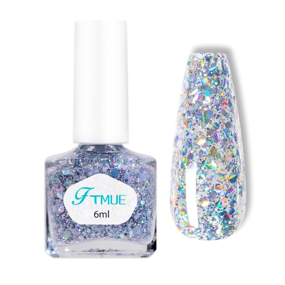 Herbinsols Silver Glitter Nail Polish - Glitter Nail Varnish - Shimmer Diamond Clear Flash Nail Paint