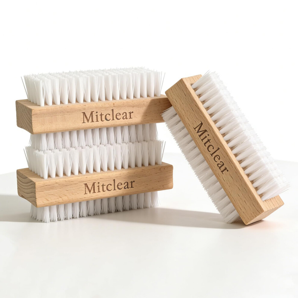 Mitclear Wooden Nail Brush, Nail Scrubbing Brushes With Hard Plastic Bristle, Double-Sided Brush For Cleaning Nails, Hands, Foot