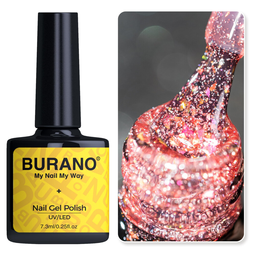 Burano Pink Holographic Gel Polish, Reflective Glitter Gel Polish 7.3Ml Uv Led Glitter Gel Nail Polish For Home Diy