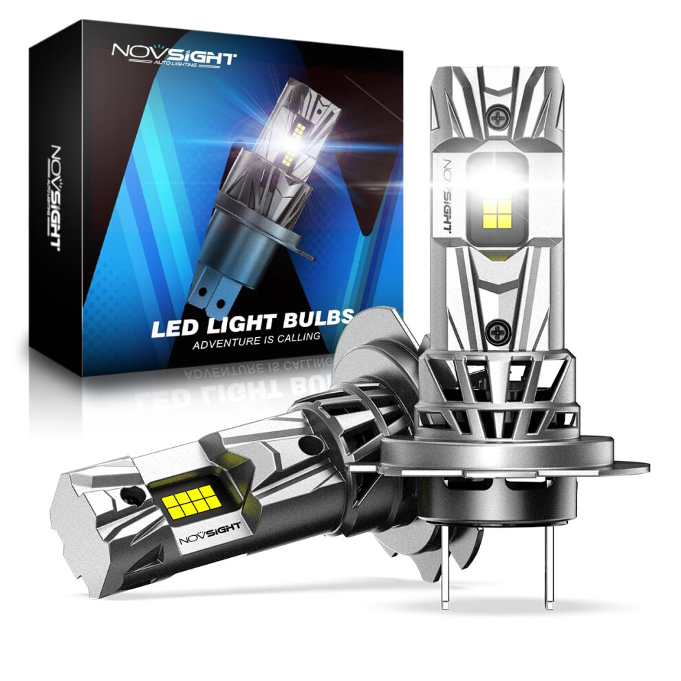 Novsight H7 Led Headlight Bulb - 27000Lm 1:1 Size H7 Headlight Bulb, 600% 6500K Cool Super Bright Conversion Kit, Plug And Play,Ip68 Waterproof White 5494979015632