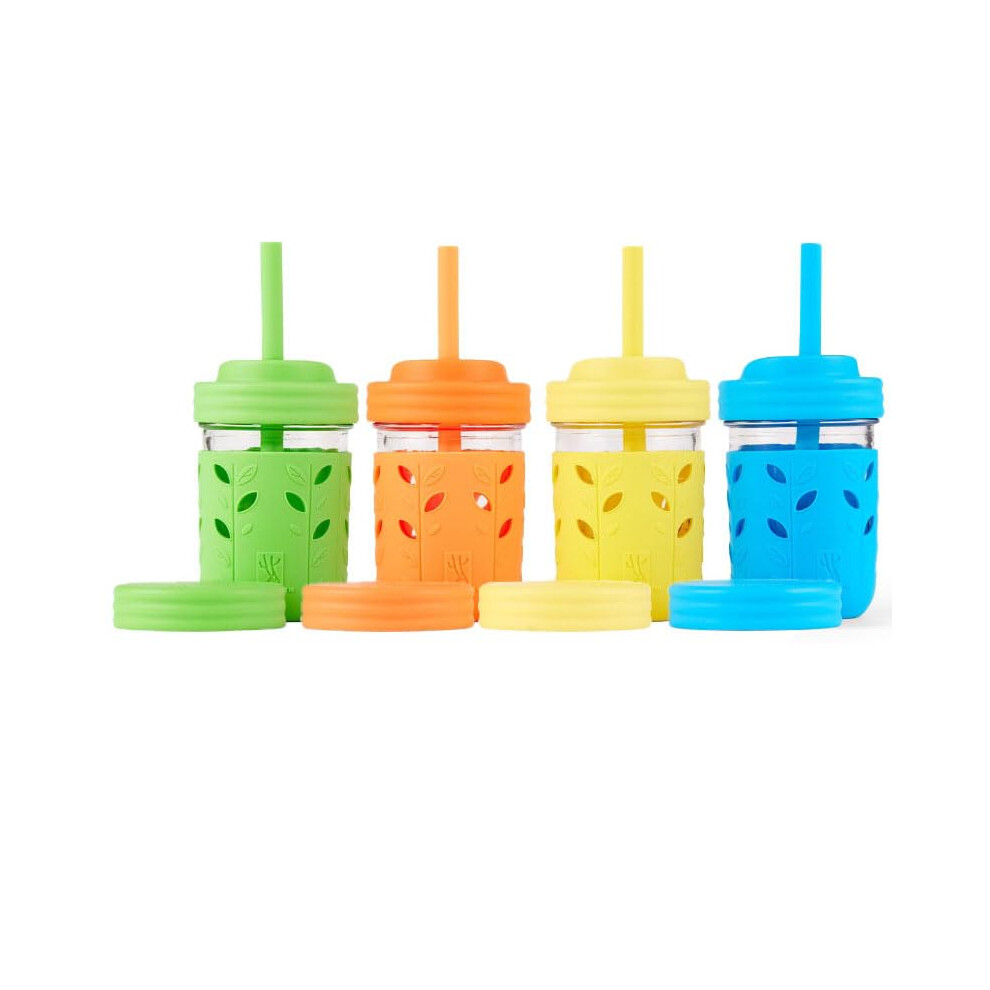 Elk And Friends Kids & Toddler Cups | The Original Glass Mason Jars 8 Oz With Silicone Sleeves & Silicone Straws With Stoppers | Smoothie Cups