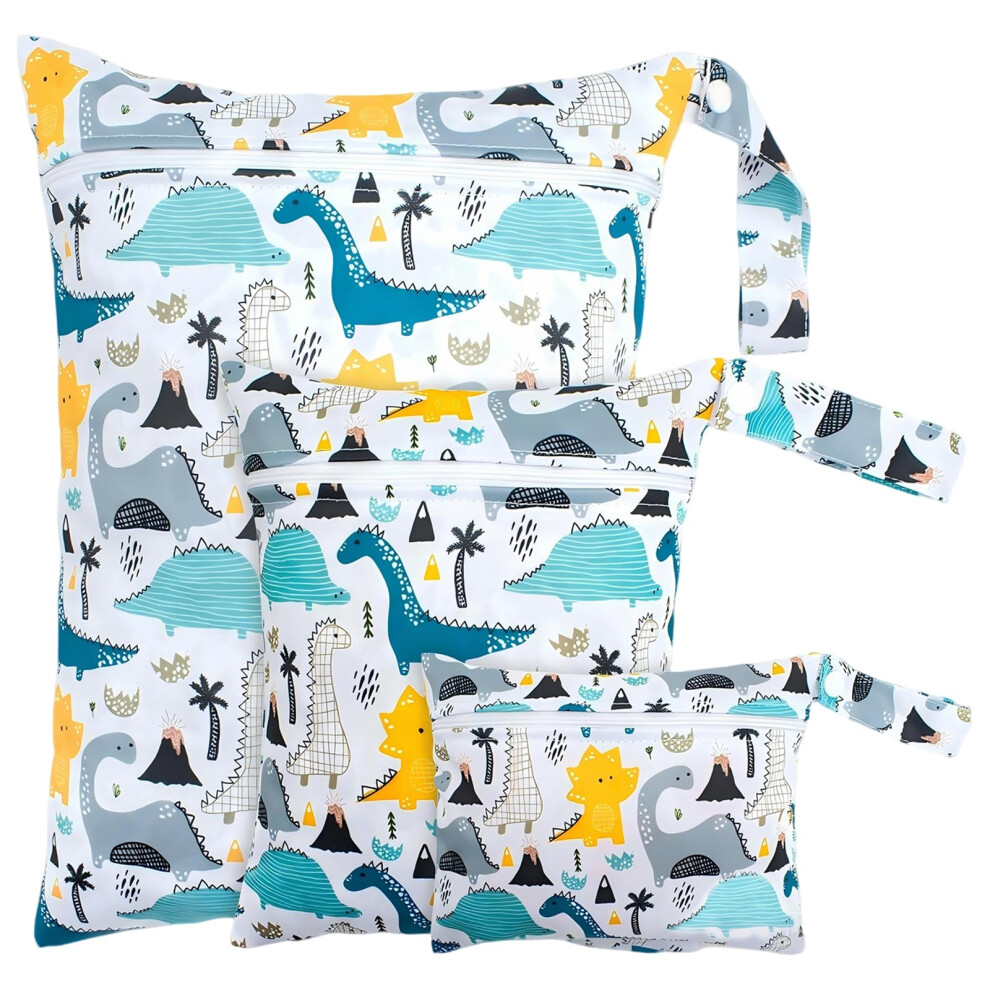 3 Pcs Dinosaur Pattern Nappy Bags,Reusable Nappy Bag Organiser Baby Items, Travel Laundry Bag, Wet Bag For Swimming Intedesign