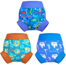 MOEMOE BABY Swim Nappy Reusable Swim Nappies for Toddler,Washable Swimming Nappies for Boys and Girls,3 Packs,Sailboat+Dog+Whale,4 Years