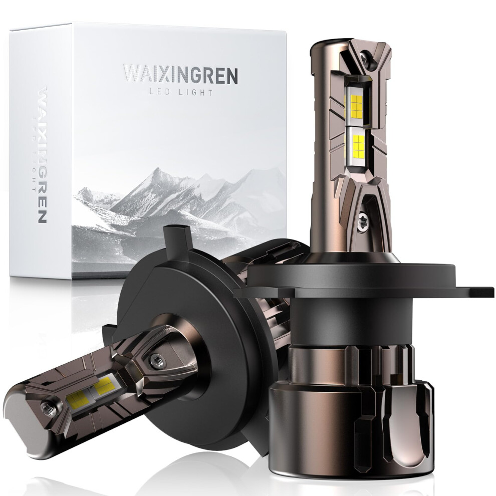 Waixingren Upgrade H4 Led Headlight Bulbs, 26000Lm 400% Brighter Wireless, 6500K 9003 Hb2 Headlight Bulbs With Fan, Halogen Replacement White 5051226420955