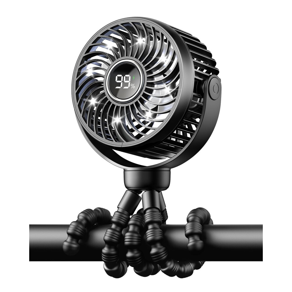 Rechargeable Pram Fan - 4-Speed Led Night Baby Fan | Detachable Tripod & Buggy Clip | Stroller For Pushchair, Car Seat, Crib, Bed Light Bearwind