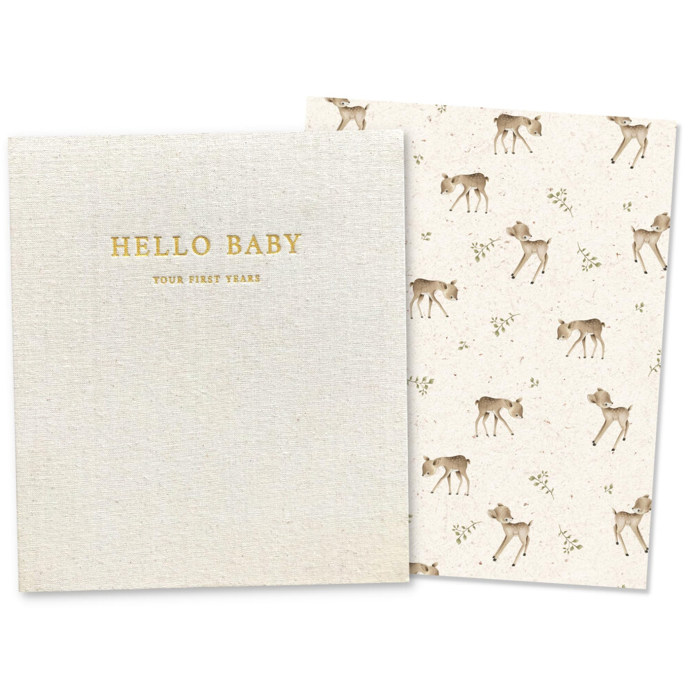 Peachly Unisex Baby Memory Book | Minimalist First Year Baby Book Keepsake For Milestones | Baby Scrapbook For Boy Or Girl | Natural Linen - Forest