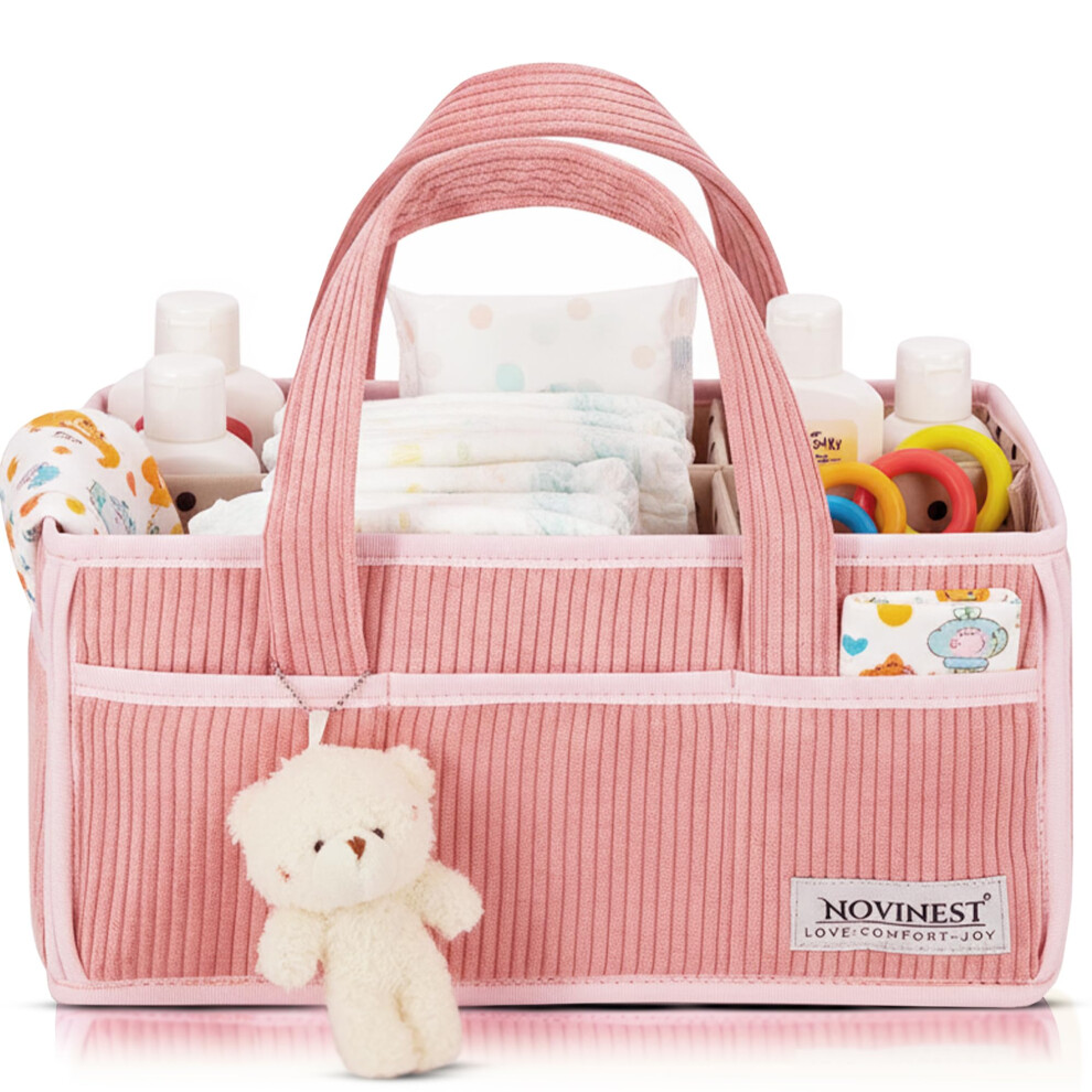 Upgraded Premium Nappy Caddy Organizer, Newborn Essentials Car Diaper Caddy, Portable Nursery Storage Basket With Detachable Compartments Novinest