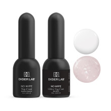 DIDIER LAB Gel Top Coat Set - Super Shiny and Glitter Silver - Ultra Glossy and Sparkling Silver Finish - Long Lasting No Wipe Formula