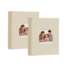 Miaikoe Small Photo Album 6x4 50 Pockets 2 Packs, Slip in Top Loading Linen Album Book Holds 100 Vertical 10x15cm Photos for Family Wedding Baby(Beig