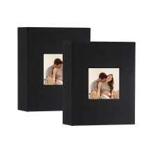 Miaikoe Small Photo Album 6x4 50 Pockets 2 Packs, Slip in Top Loading Linen Album Book Holds 100 Vertical 10x15cm Photos for Family Wedding Baby(Blac