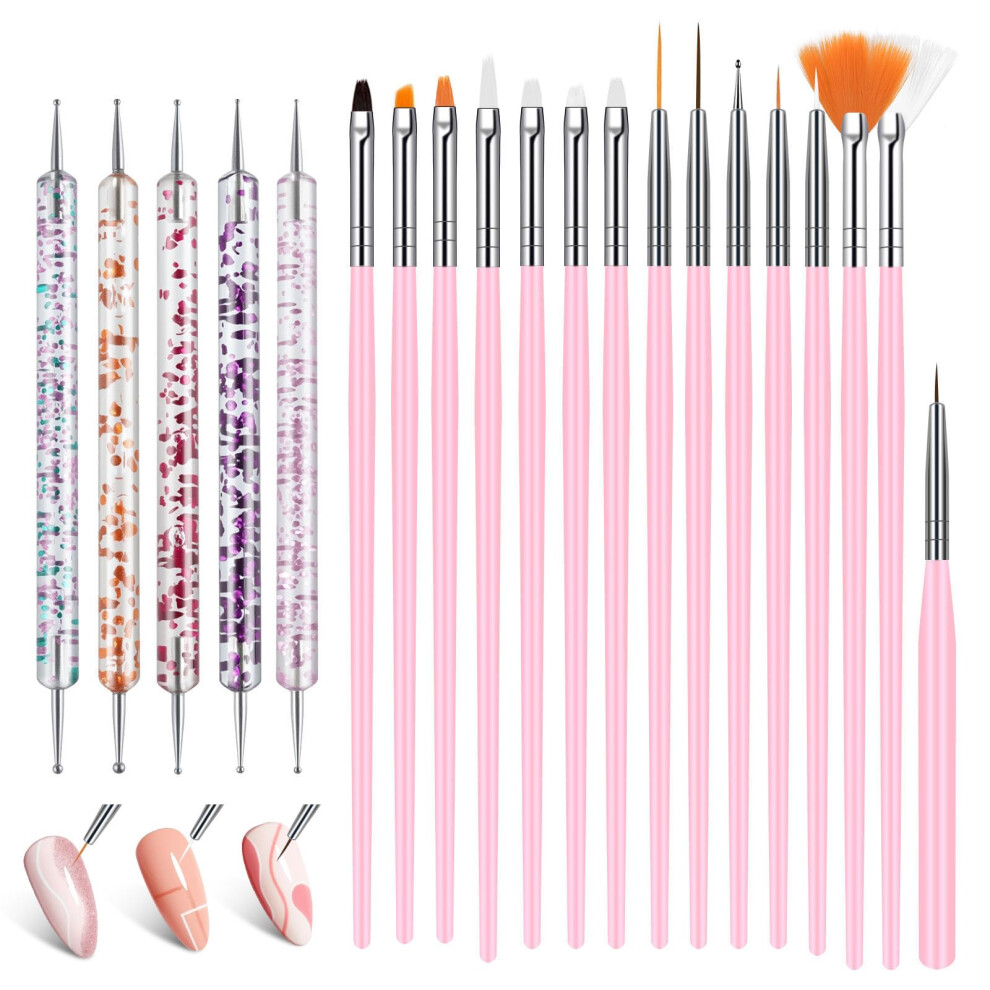 Aybuy Nail Art Brushes Set, 15Pcs Nail Design Painting Brushes And 5Pcs Nails Dotting Pen