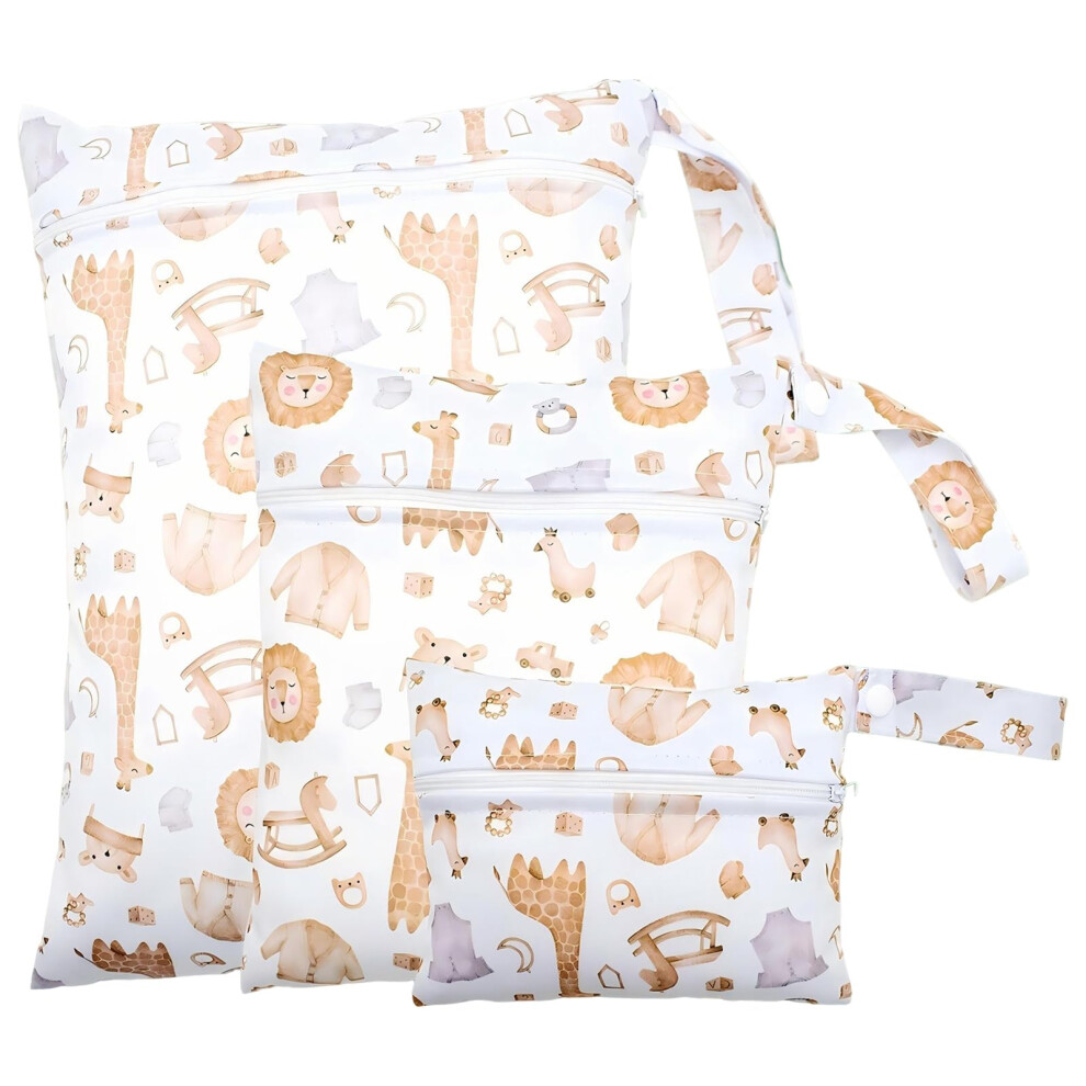 3 Pcs Dinosaur Pattern Nappy Bags,Reusable Nappy Bag Organiser Baby Items, Travel Laundry Bag, Wet Bag For Swimming Intedesign