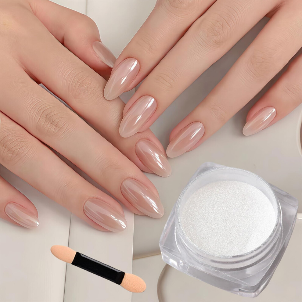 Coloroom White Chrome Nail Powder, Pearl Powder - Glossy Iridescent Metallic Mirror Nails Chrome Powders For Nail Art Diy Manicure Accessories