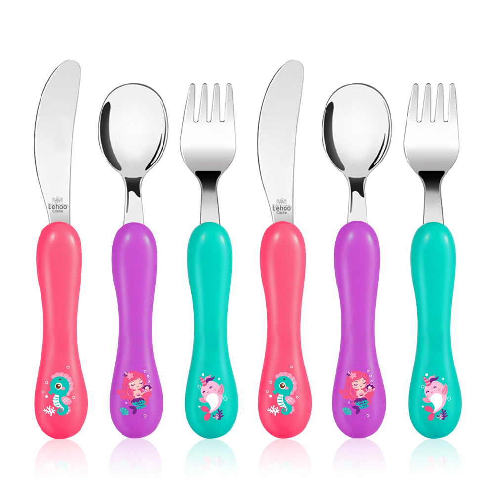 Toddler Cutlery, 6Pcs Stainless Steel Kids Cutlery Children's Cutlery Set Excavator, Incudes 2 X Spoons, 2 X Forks, 2 X Knives Lehoo Castle