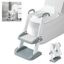 2 in 1 Baby Potty Training Seat with Safe Handles & Anti-Slip Step Cushion, Foldable Waterproof Toddler Toilet Seats Chair