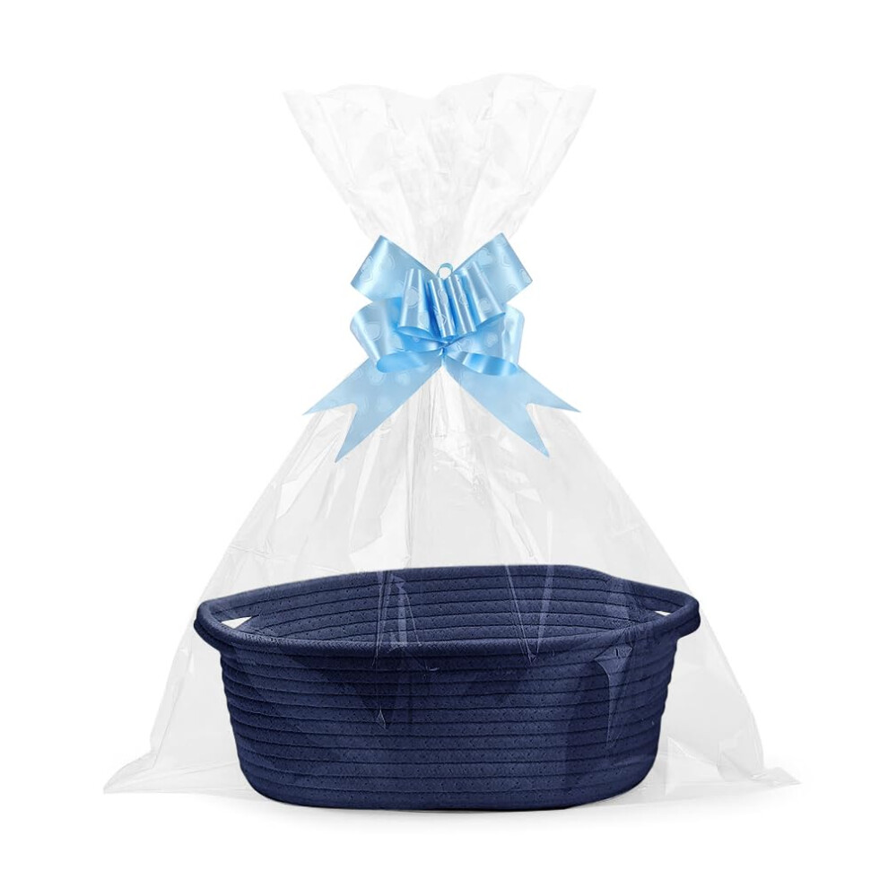 Gift Basket, Hamper Kit, Empty Hamper Basket With Cellophane Bags And Pull Bows, Rope Gift Baskets With Handles Lotvic