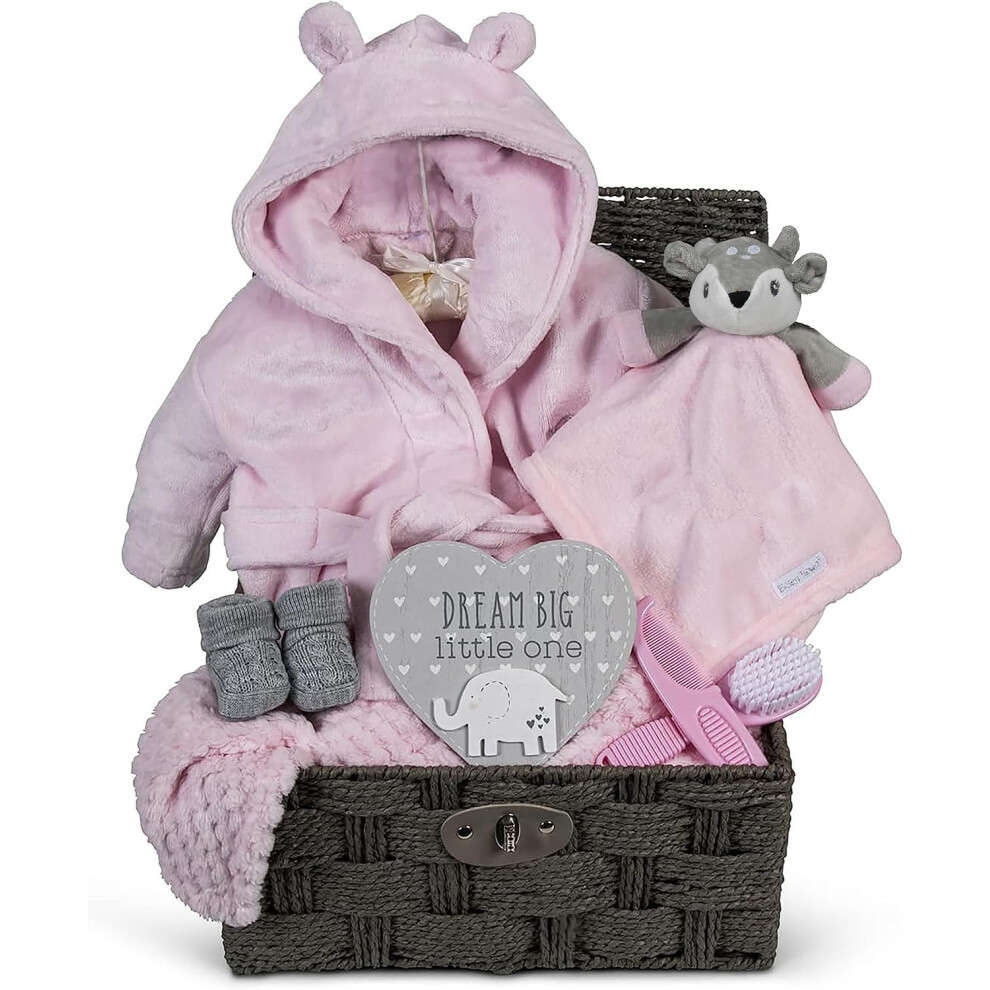 Baby Girl Gift Hamper Baby Hamper Large Basket Newborn Deer Comforter Blanket Baby Shower Special Unique New Present Soft Pink Hoolaroo